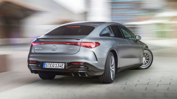 Silver Mercedes-AMG EQS Saloon Rear