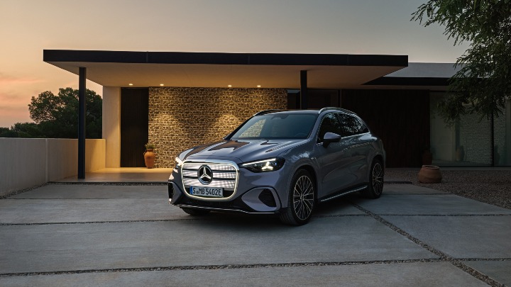 Grey Mercedes GLC Electric static modern house