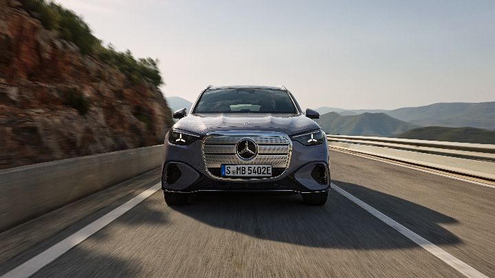 Grey Mercedes Benz GLC Electric front facing driving