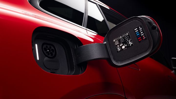 Red Mercedes Benz Charging port