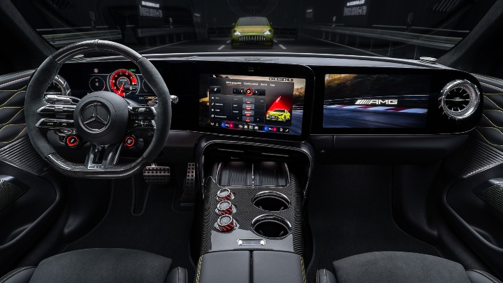 Green Mercedes-AMG GT 4 door coupe interior