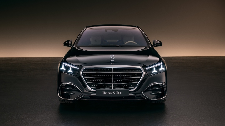 Black Mercedes-Benz S-Class dark background straight angle