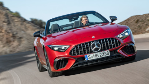 Red Mercedes-AMG SL Exterior Front Driving