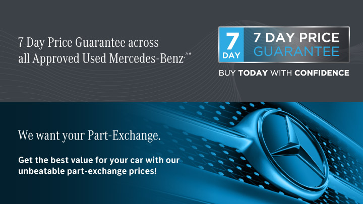Promotional image with a Mercedes-Benz vehicle logo.