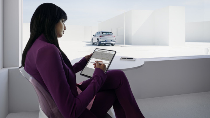 Service Care Woman Browsing on Tablet 