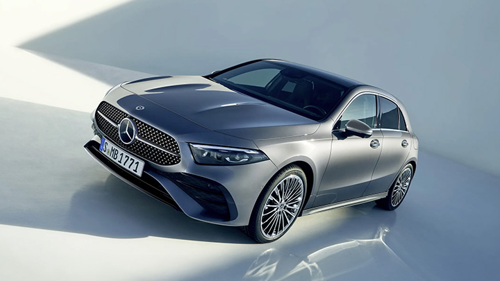 Mercedes-Benz A-Class parked on a grey background