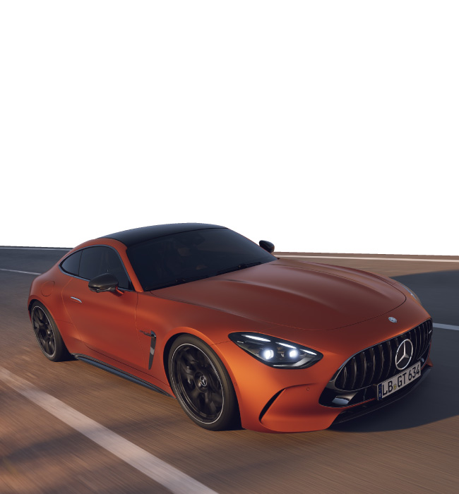 Orange Mercedes-Benz AMG-GT driving on the road