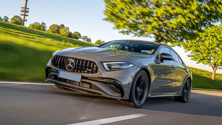 Grey Mercedes-AMG CLS Driving