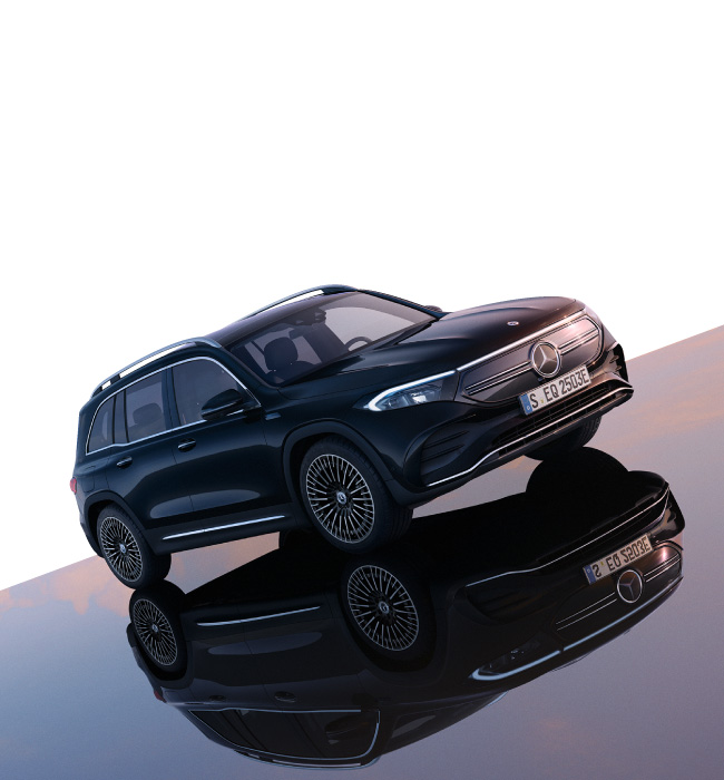 Black Mercedes-Benz EQB parked in front of a white background