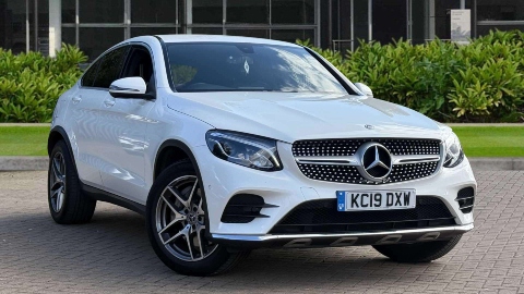 White Mercedes-Benz GLC Coupe AMG Line Exterior Front Static