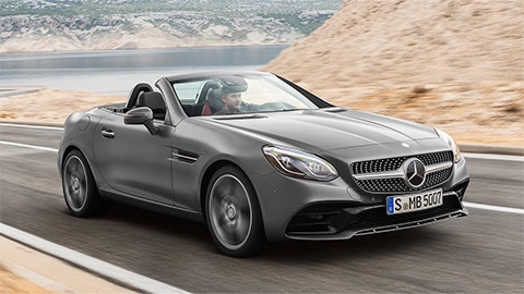 Grey Mercedes-Benz SLC Exterior Front Driving Desert Area