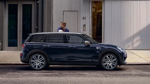 blue mini clubman parked