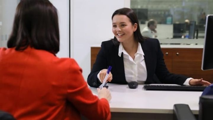 Two women talking in an office