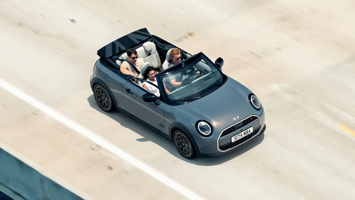 Grey MINI Cooper Convertible Exterior Driving Aerial