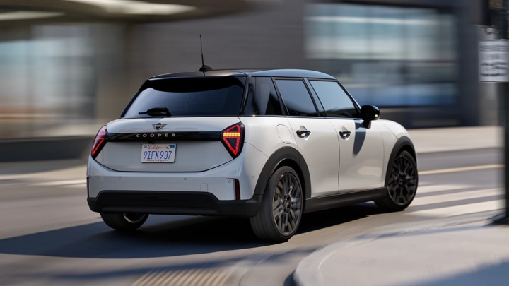 White MINI Cooper 5-Door Exterior Rear Driving