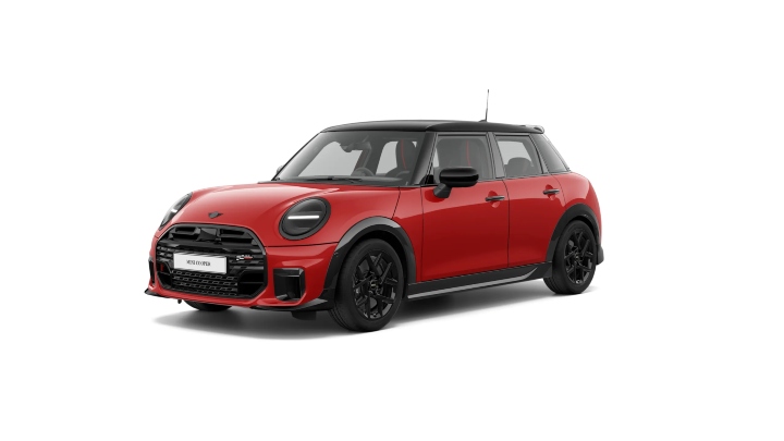 Red MINI Cooper 5-Door Sport Exterior Front in Studio
