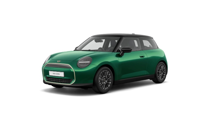 Green MINI Cooper Electric Exclusive Exterior Front in Studio