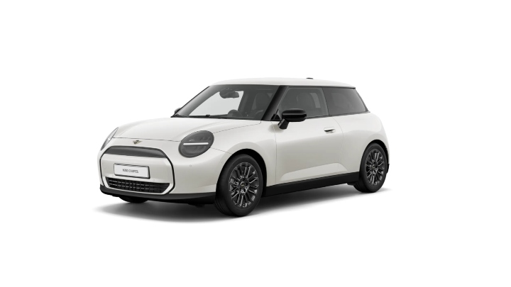 White MINI Cooper Electric Monochrome Exterior Front in Studio
