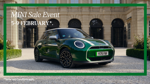 Green MINI Parked in Courtyard With Sales Event Dates