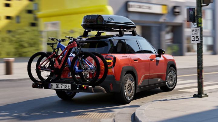 MINI with bikes attached to back