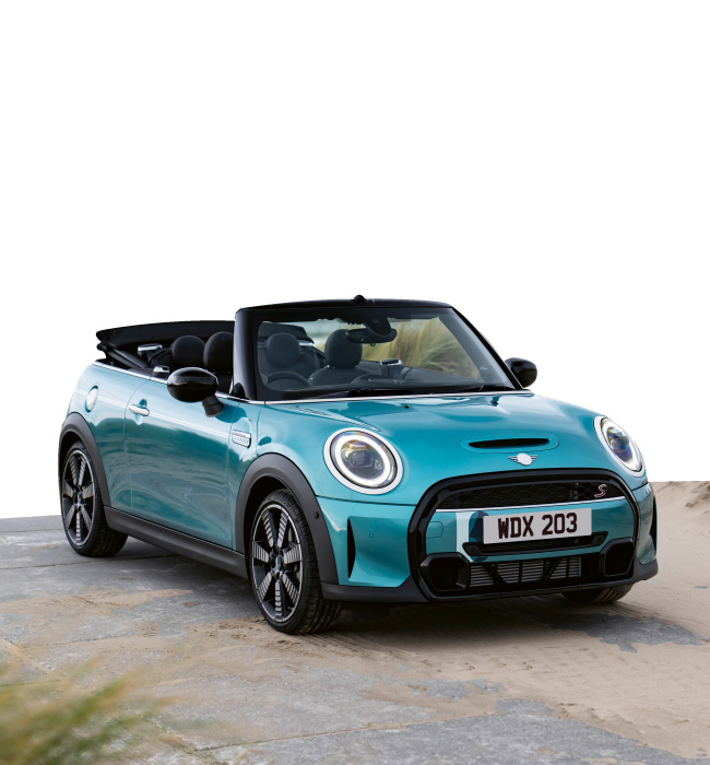Blue MINI Cooper parked in a car park