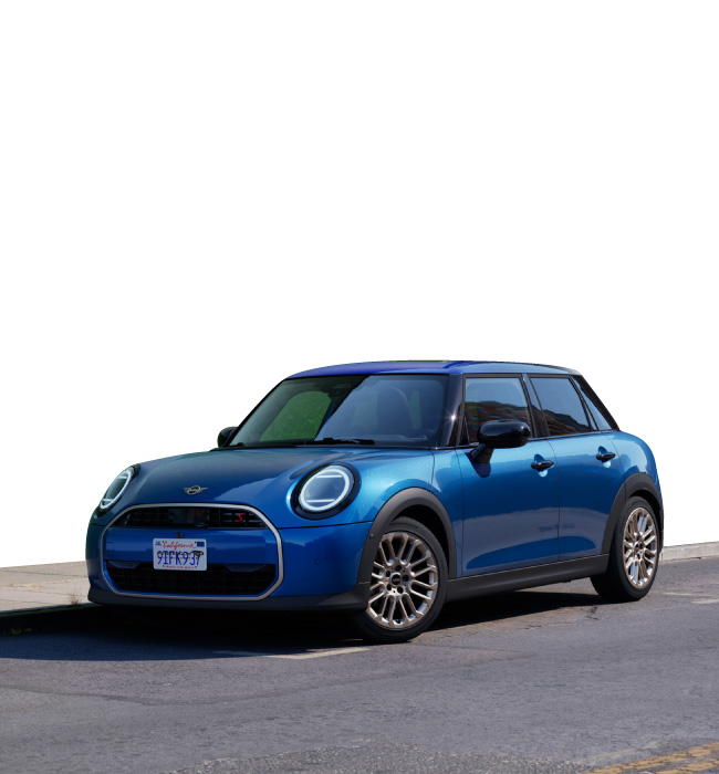 Blue MINI Cooper paralleled parked