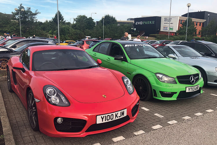 Porsche and mercedes-benz at car cafe