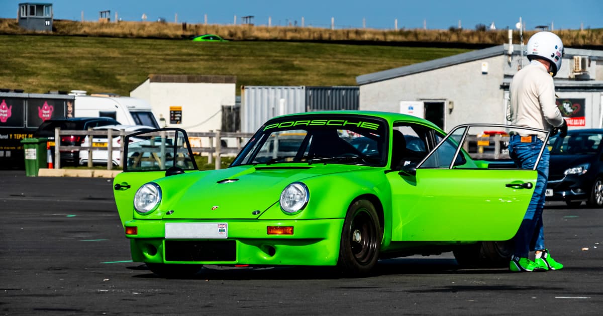 Green Porsche 911 RSR Static With Driver