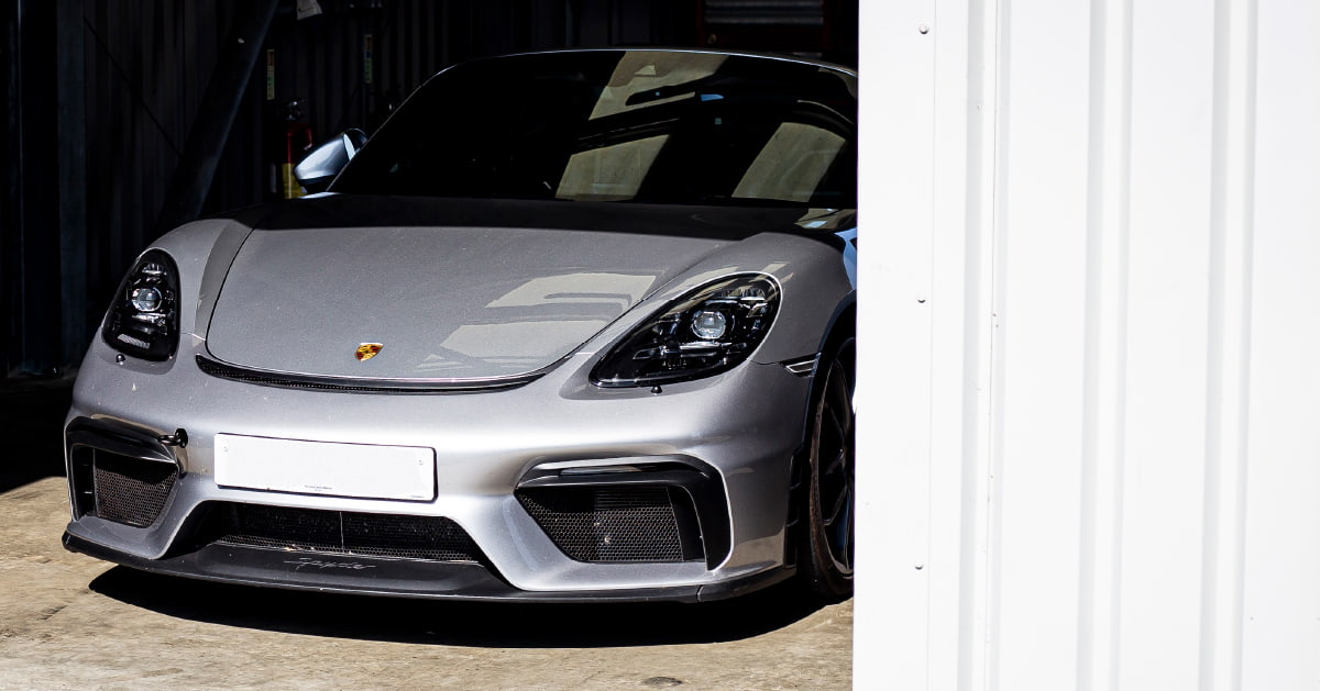Silver Porsche Cayman GT4 Pit Box