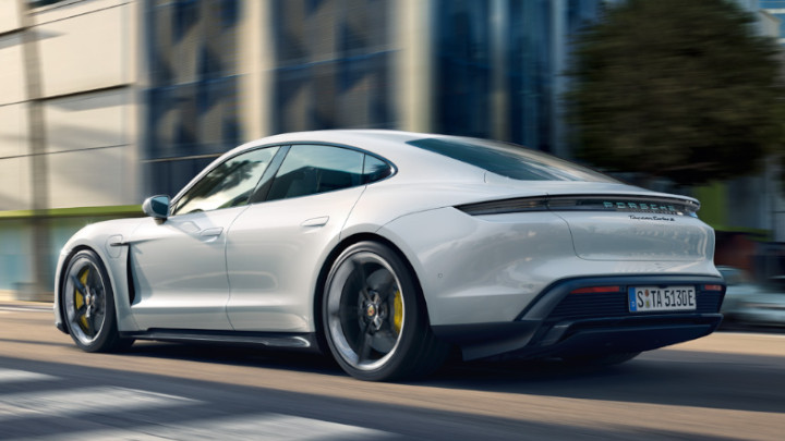 Porsche Taycan, Exterior, Rear, Driving