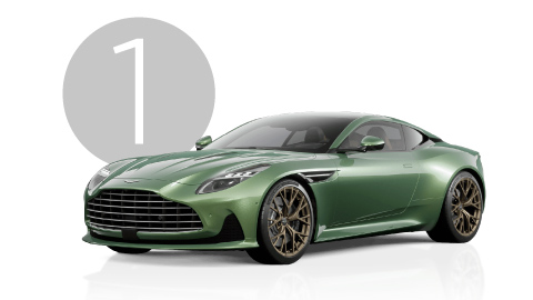Green Aston Martin DBS Exterior Front in Studio with Step 1 Background