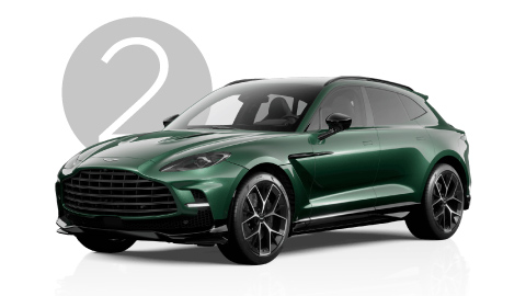 Green Aston Martin DBX Exterior Front in Studio with Step 2 Background