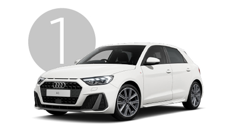 White Audi A1 Exterior in Studio with Step 1 Background
