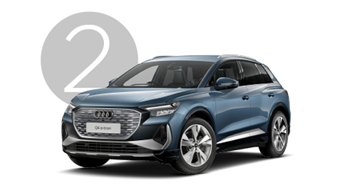 Blue Audi Q4 e-Tron Exterior in Studio with Step 2 Background