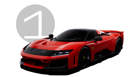 Red Ferrari F80 Exterior Front in Studio with Step 1 Background