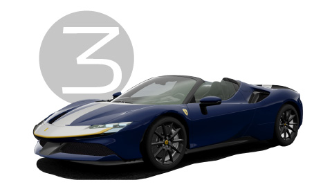 Blue Ferrari SF90 Spyder Exterior Front in Studio with Step 3 Background