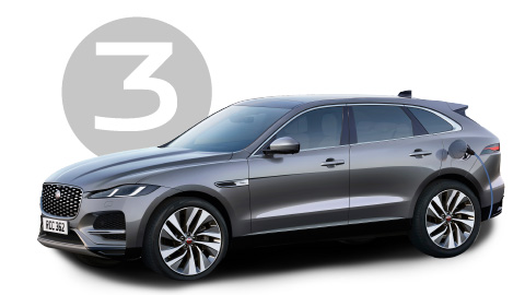 Grey Jaguar SUV Exterior in Studio with Step 1 Background