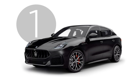 Black Maserati Grecale Exterior in Studio with Step 1 Background