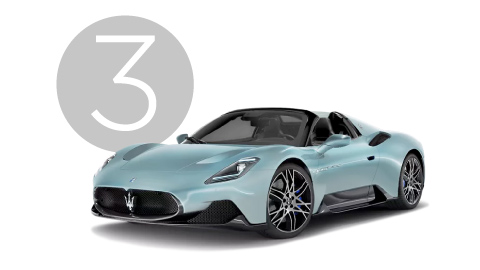 Light Blue Maserati MC20 Exterior in Studio with Step 3 Background