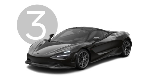 Black McLaren 750S Exterior Front in Studio with Step 3 Background