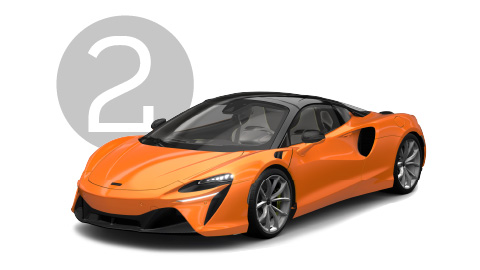 Orange McLaren Artura Exterior Front in Studio with Step 2 Background