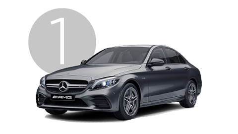 Grey Mercedes-AMG C-Class Exterior in Studio with Step 1 Background