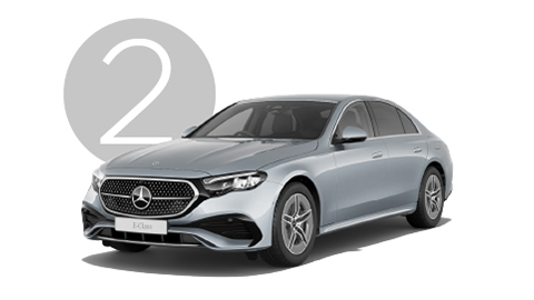 Silver Mercedes-Benz E-Class Exterior in Studio with Step 1 Background