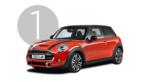Red MINI Cooper Exterior Front in Studio with Step 1 Background