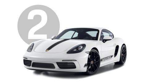 White Porsche 718 Cayman Exterior Front with Step 2 Background