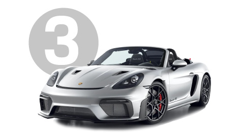 Silver Porsche 718 Spyder Exterior Front with Step 3 Background