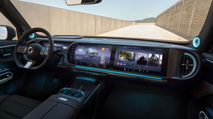 smart #5 dashboard featuring the two 13-inch infotainment touchscreens