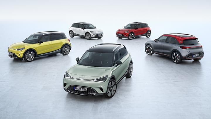 Studio shot of a variety of smart #1s parked in a circle