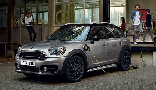 Grey MINI Countryman Hybrid charging.
