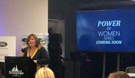 Jo Moxon speaking at Statstone of Mayfair's Power of Women event.